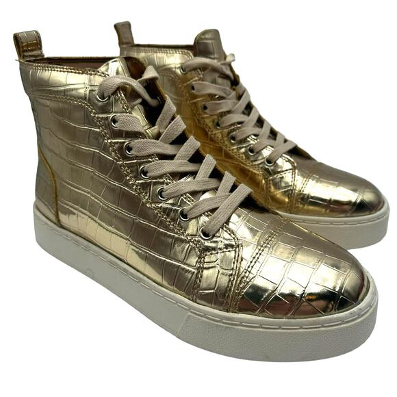 STEVE MADDEN Men 7 Women 9 Shiny Metallic Gold High Top Sneaker Boots Promoter-C - Picture 2 of 7